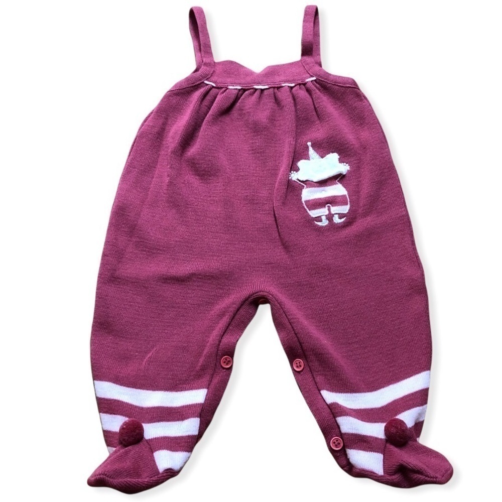 Vintage Glynne Percy Knitted Little Clown Pink Overalls Bodysuit